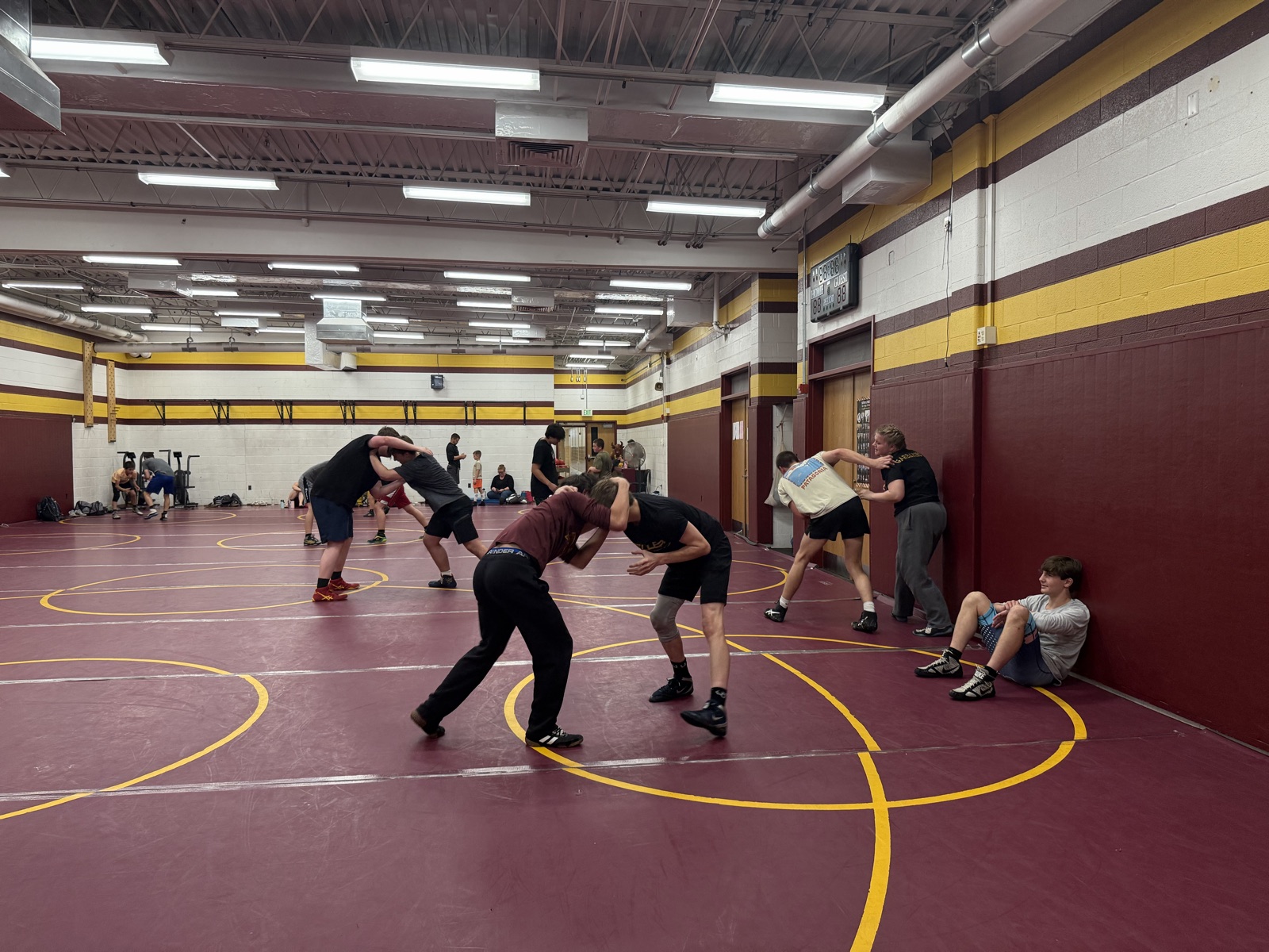 Intermediate wrestlers at practice